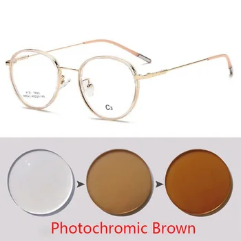 Vintage Okrogle Očala Ženski anti Modra Svetloba Krog Okvir očala Photochromic Dioptrije očal -1.0 -2.0 -3.0, Da -6.0