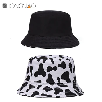 Novo kravo tisk obojestranski ribič klobuk vedro klobuk modna unisex klobuk Bob klobuk hip hop kapa Panamski klobuk na prostem