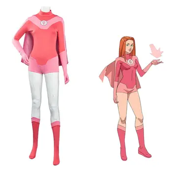 Anime Nepremagljiv Atom Večer Cosplay Kostum Halloween Carnival Roza Superhero Suit Seksi Dekle Polno Nastavite S Plašč