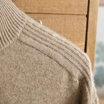 Moški srednjih let je debel pure kašmir pulover pozimi stand-up ovratnik zadrgo pol visok ovratnik svoboden toplo plesti prosti čas