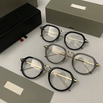 New York THOM blagovne Znamke Oblikovalec Očala Retro Krog Zlitine Acetat Očal Okvir TB421 Modra Svetloba Recept Optičnih Očal