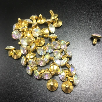 50sets 8 mm Zmešamo Barvo Kristalno Nosorogovo Zlato Kovice Diamante Stud DIY Obrti Oblačila Usnje Dekor Rebite Konice Stekla Gumb