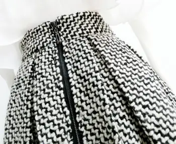 Francoski stil pozimi majhna dišava tweed volne žogo obleke krilo ženske visoko pasu koleno dolžina krovne krilo