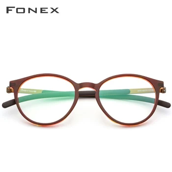 FONEX Titana Očal Okvir Moški Ženske Acetat Novo Vintage Krog Kratkovidnost Optični Recept Očala Brezvijačno Očala 9105