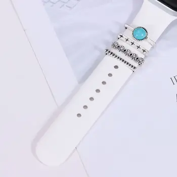 Srebro Čare Turkizen Prstan Diamant Okras Za Apple Ura Pas Trak Dodatki Kovinski Dekorativni Silikona