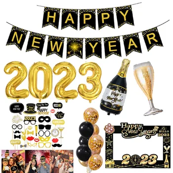 Zlato 2023 Srečno Novo Leto Folija Baloni Steklenico Šampanjca Novega Leta Predvečer Okraski Stranka Garland Božič Dom Dobave