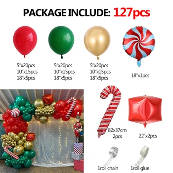 127pcs Božič Balon Garland Arch Komplet Rdeče Zeleno Zlato Latex Baloni, Bonboni, Darilo Polje Balon za Božično Dekoracijo Dobave