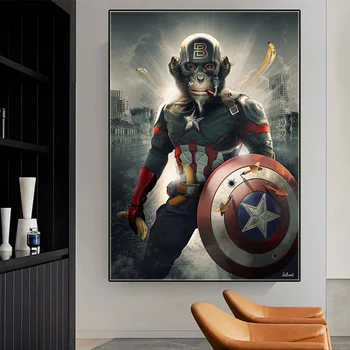 Marvel Živali Opica Plakati Captain America Platno Slikarstvo Akcijski Film Superheroj Znakov Wall Art Otroci Dnevna Soba Dekor