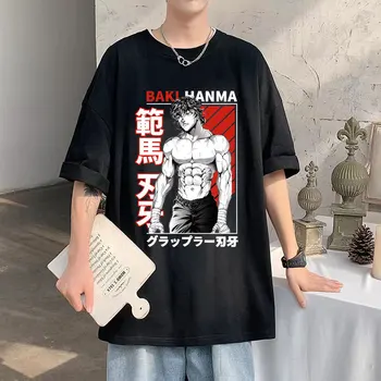 Klasičen Retro Yujiro Baki Hanma Anime T Shirt Manga Grappler Boj Borec Tiskanja Tees Moški Ženske Blagovne Znamke Hip Hop Svoboden Tshirt