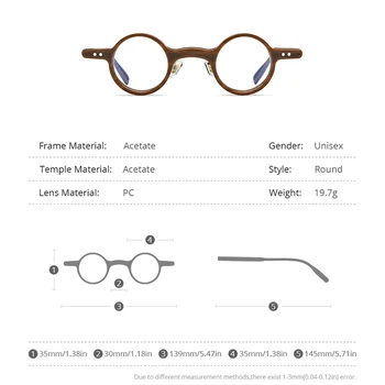 HEPIDEM Acetat Očal Okvir Moških Vintage Retro Majhne Okrogle Očala Ženske Optični Recept Očala za Kratkovidnost Očala 9178