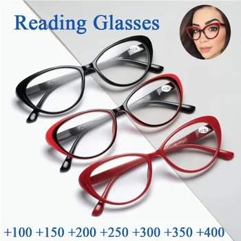 Moda Cat Eye Glasses Ženske Obravnavi Očala Moških Prilagodljiv Ultralahkih Jasno, Daljnovidnost Povečevalno Presbyopia Očala Black +200