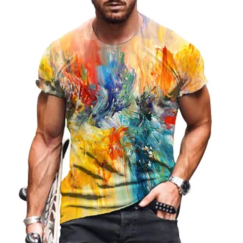 Moška T-Shirt 2021 Poletje Prevelik Novi Retro Slogu Kratkimi Rokavi Moški 3D Digitalni Tisk O Vratu T-Shirt moška Moda Vrhovi Tee