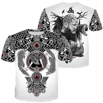 CLOOCL Nov Modni Nordijska Viking Tatoo Majica 3D Tiskanja Kratek Rokav Black T Shirt Unisex Harajuku Ulične Vrhovi