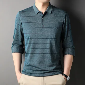 Nova Moda Cotton Polo Majica za Moške Dolg Rokav Prugasta Jeseni in Spomladi Oblačila Business Casual Moški korejski Majica Polo Vrhovi