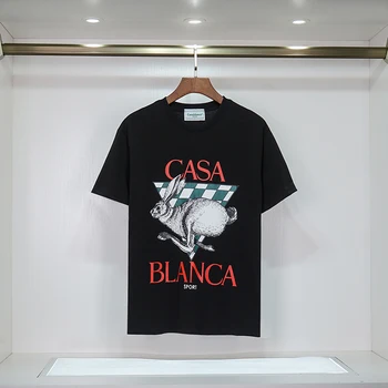 Bombaž Casablanca 2023 Zgodaj Spomladi New Zajec Natisnjeni T Shirt Visoke Kakovosti Moški Ženske Prevelik Majica S Kratkimi Rokavi