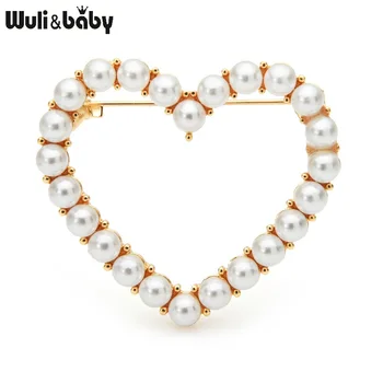 Wuli&baby Pearl Srce Broške Za Ženske Klasičnih Kovinskih 2-barva Poroke Priložnostne Broška Zatiči Darila