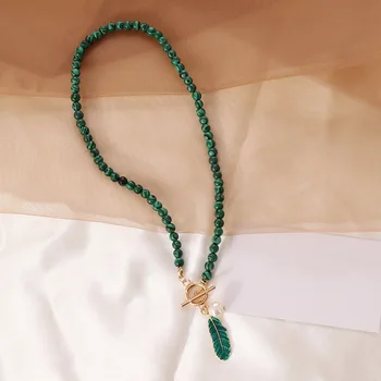 Osebnost letnik listi pearl kapljic olja ogrlica modi zelena ogrlico, obesek za ženske, nakit, darila