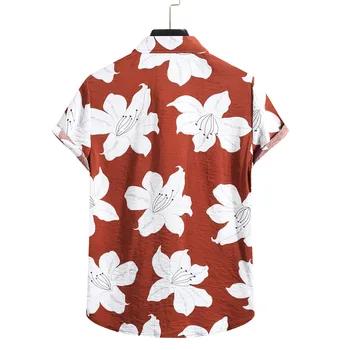 Cvet Moške Srajce Obleko Hawaiian Tiskanja Majica Kratek Rokav Ulične Znižuj Ovratnik Stranka Obleko Srajco Plus Velikost Gumb Srajca
