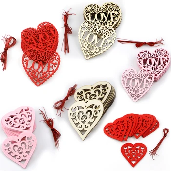 10Pcs Lesa Rezine Srce Votlih Ljubezen Diski Naravnih Obrti DIY valentinovo Poročno zabavo Ornament Sobi Doma Okraskov Dekor