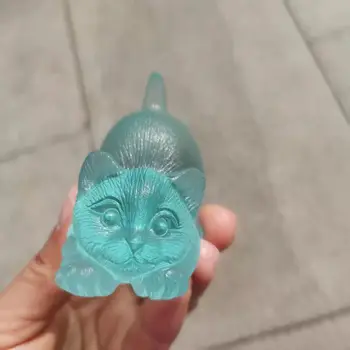 Obarvana glaze Vklesan mačka Modra kristal mačka Figur Kip