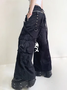 SUCHCUTE Gothic Povoj Ženske Wid Noge Hlače Temno Študijskem Hlač korejski Moda Ulične Punk Stil Vrečasta 90. letih Oblačila