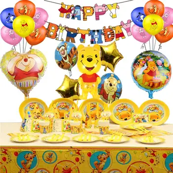 Disney Winnie The Pooh Temo Rojstni Dekoracijo Za Enkratno Uporabo Posode Za Papir Pokal Ploščo Baloni Ozadje Za Otroke Dobave