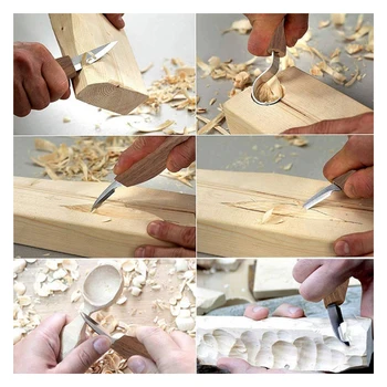 7pcs Oreh Carving Noži Nastavite Ročno-carving Vzorec Orodje Lesa Usmerjevalnik Peeling Lesnoobdelovalnih Kiparskih Žlico Carving Nož