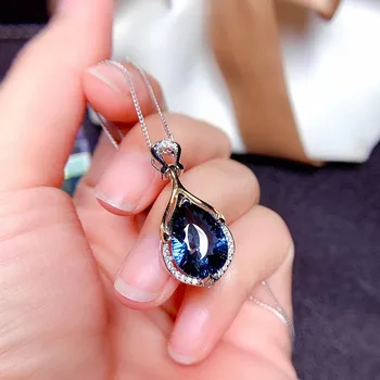 Morska deklica Modro Avstrijski Crystal Sapphire Topaz dragih kamnov Diamanti Obesek Ogrlice za Ženske 18k Belim Zlatom Barve, Nakit Darila