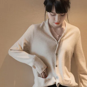 High-end žensk novo kašmir pletene cardigan Slim preprost proti-vrat barva dolgo sleeved volno jopica FRSEUCAG blagovne Znamke pulover