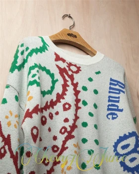 Rhude Indijska Sweater Moški Ženske Jacquardske Pletenje Rhude Sweatshirts
