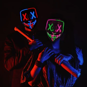 NOVA LED Halloween Neon Maske Strašno Dvojno Barve Light-Up Maske Za Moške, Ženske Festival Cosplay Kostum Maškarada V Temno Žareče