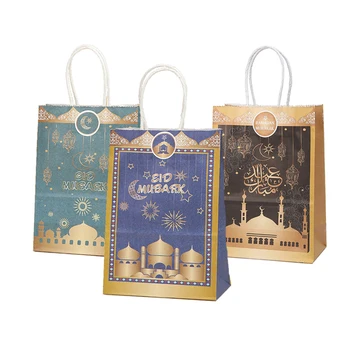 6Pcs Eid Mubarak Kraft papir, Kraft Papir, Darilne Vrečke Ramadana Dekoracijo 2023 Pomoči Mubarak Eid Al Adha Muslimanskih Islamske Festival Dogodek Dekoracijo