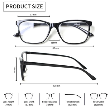 Eleganten Pravokotne Obravnavi Očala Spomladanski Tečaj Moški Ženske HD Očala Dioptrije +0- -+600