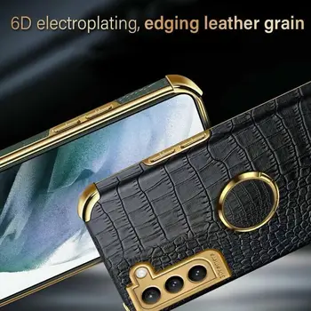Modni Prstan Za Samsung S21 S22 Ultra Krokodil Vzorec Mobilni Telefon Primeru Površinski Magnetni All-inclusive Zaščitni Pokrov