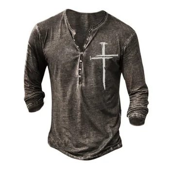 FEGKZLI Kul Men ' s Long Sleeve Punk Stil Vrhovi Cross, ki se Natisnejo Majice Prevelik Proti Ovratnik 66 3D Tiskanih T Majice