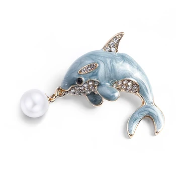 Morkopela Dolphin Emajl Pin Simulirani Pearl Broška Nakit Letnik Nosorogovo Oblačila Šal Posnetek Pribor Broške Za Ženske
