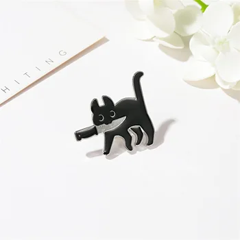 Risanka Ustvarjalne Black Cat Modeliranje Pop-Emajl Pin River Značke Broška Smešno Modni Nakit