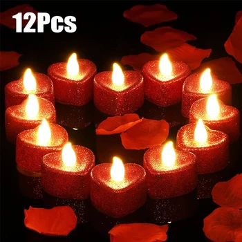 6Pcs Bleščice Srce Ljubezni, LED Sveče Baterija Upravlja Čaj Luči Brezplamensko Sveče Valentinovo svate, Dekoracijo