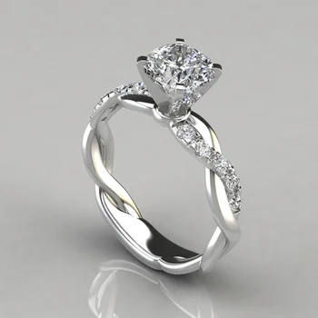 Vroče prodaja novih 18K Rose Gold Plated dve barve Princesa kvadratnih diamantni prstan, Evropske in Ameriške zaročni prstan, ženski