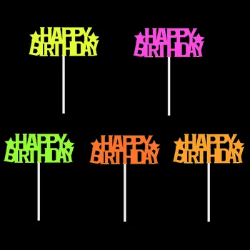 10pcs Žareti v Temno Happy Birthday Cake Pokrivalo Neon Stranka Dobave Fluorescentno Žareče Cupcake Dekoracijo Potrebujejo UV Svetlobo