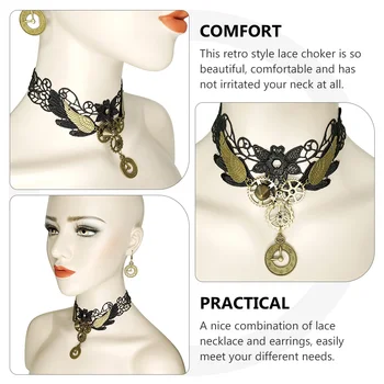 Črne Čipke Ogrlico Iz Choker Jewelryerrings Gothic Earringsearring Določa Kostum