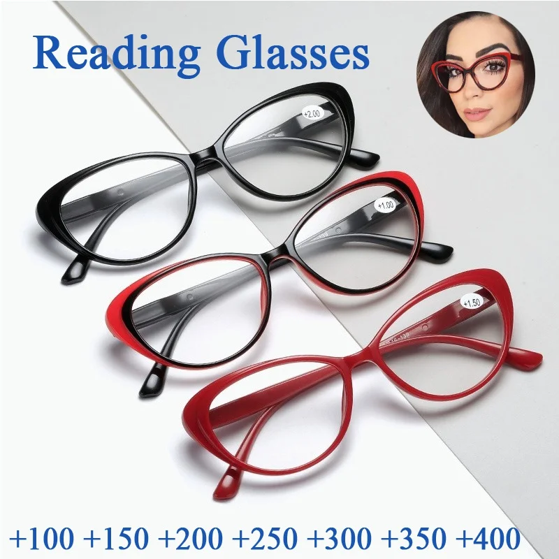 Moda Cat Eye Glasses Ženske Obravnavi Očala Moških Prilagodljiv Ultralahkih Jasno, Daljnovidnost Povečevalno Presbyopia Očala Black +200 0