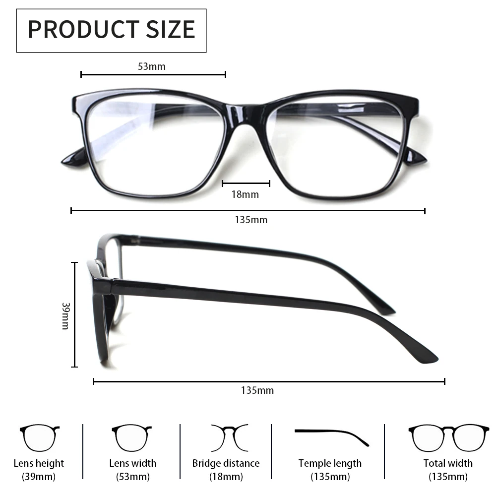 Eleganten Pravokotne Obravnavi Očala Spomladanski Tečaj Moški Ženske HD Očala Dioptrije +0- -+600 0