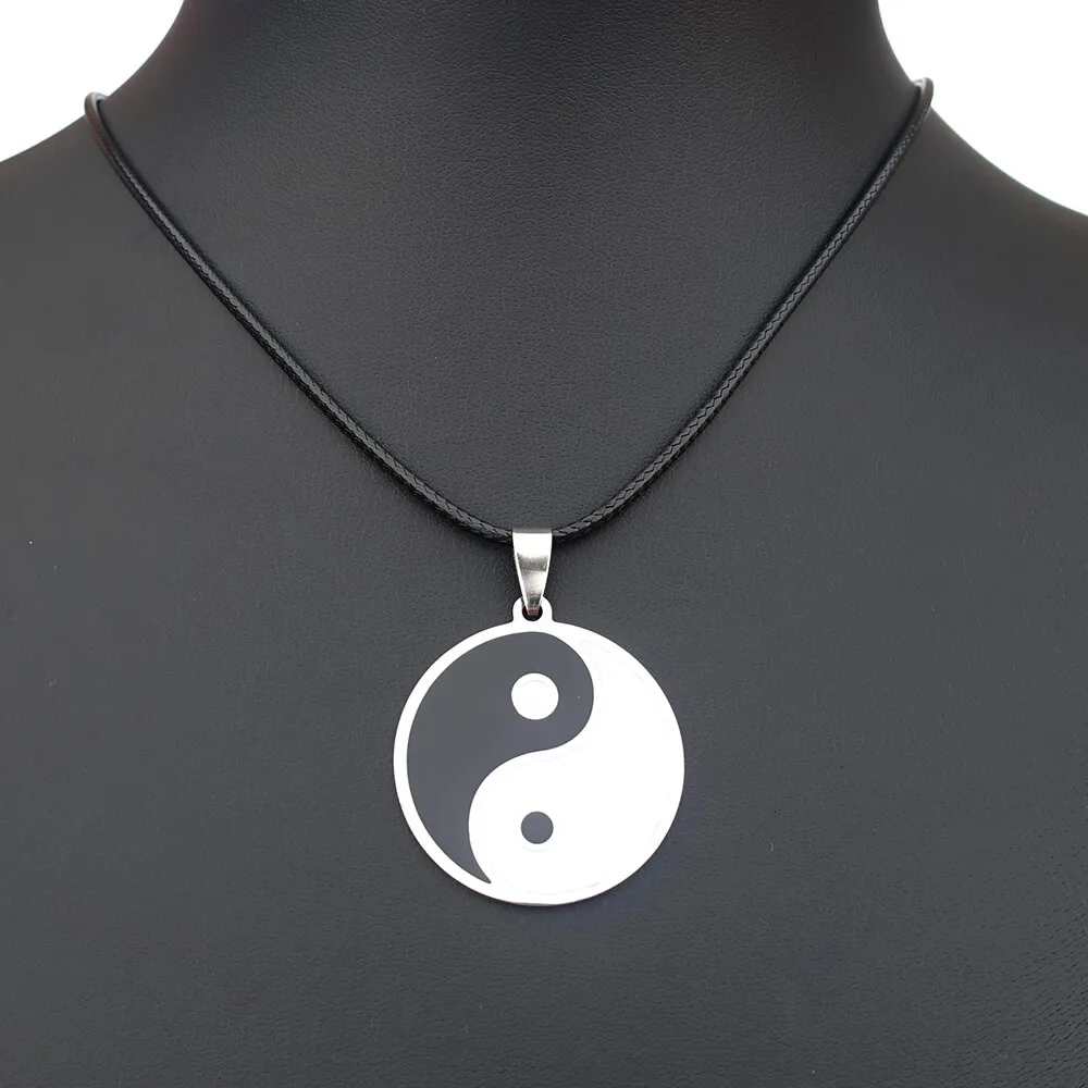 Črno Bel Yin-Yang Simbol Obesek iz Plemenitega Jekla Ogrlica iz Nerjavečega Jekla 50 cm O Verige Emajl YinYang Nakit za Moške, Darilo 0