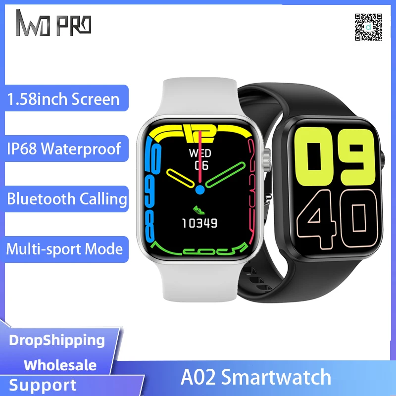 Iwo 2022 A02 Smartwatch za Ženske 1.58 Palčni Zaslon Ip68 Vodotesen Ženske Smartwatch Moških Srčnega utripa Fitnes Zapestnica 1
