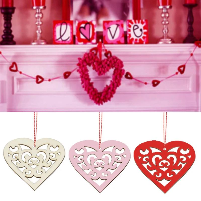 10Pcs Lesa Rezine Srce Votlih Ljubezen Diski Naravnih Obrti DIY valentinovo Poročno zabavo Ornament Sobi Doma Okraskov Dekor 1