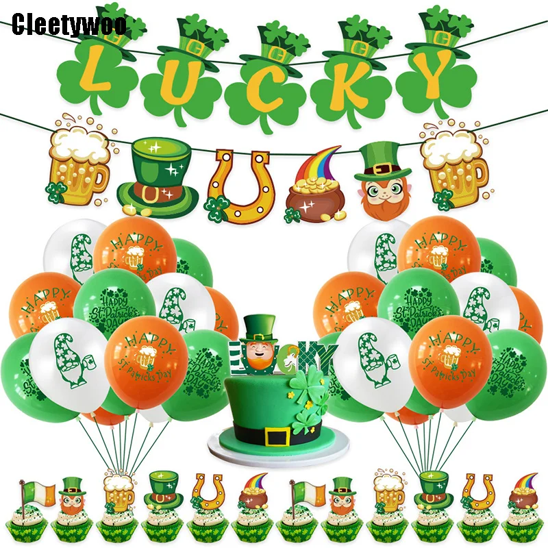 Vesel St Patricks Day Okraski Srečo, Zelena Clovers Latex Baloni Torto Pokrivalo Irski Dan Stranka Dekor Baby Tuš Odlikovanja 2