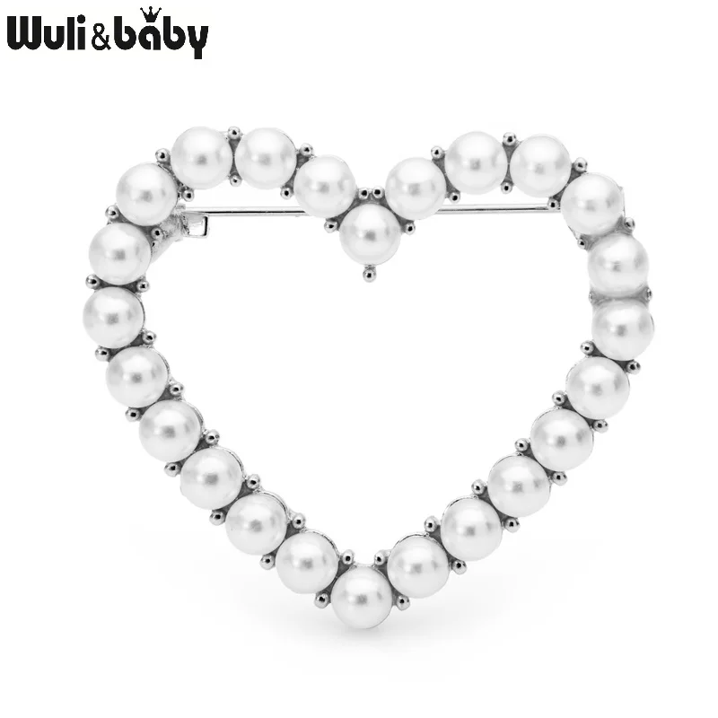 Wuli&baby Pearl Srce Broške Za Ženske Klasičnih Kovinskih 2-barva Poroke Priložnostne Broška Zatiči Darila 2