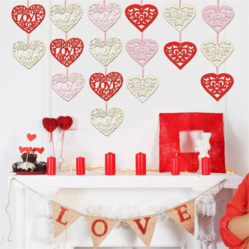 10Pcs Lesa Rezine Srce Votlih Ljubezen Diski Naravnih Obrti DIY valentinovo Poročno zabavo Ornament Sobi Doma Okraskov Dekor 2