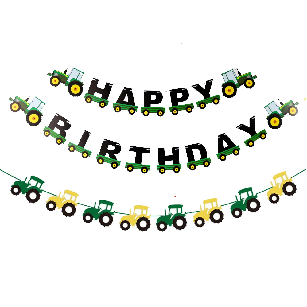 1Set Kmetiji Temo Zelena Traktor Napihljivi Baloni Happy Birthday Party Dekoracijo Otroci Rojstni dan Kopač Vozila Banner 3